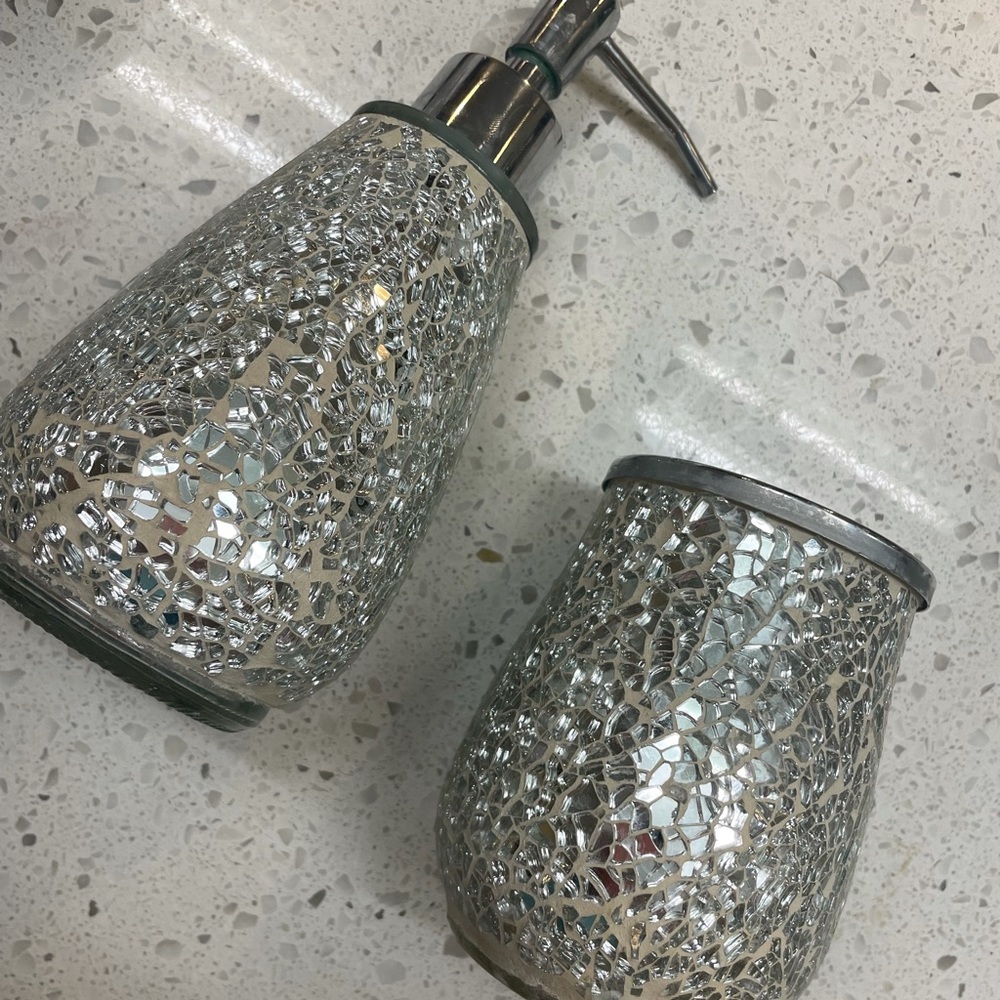 tooth brush holder and soap dispenser mirror